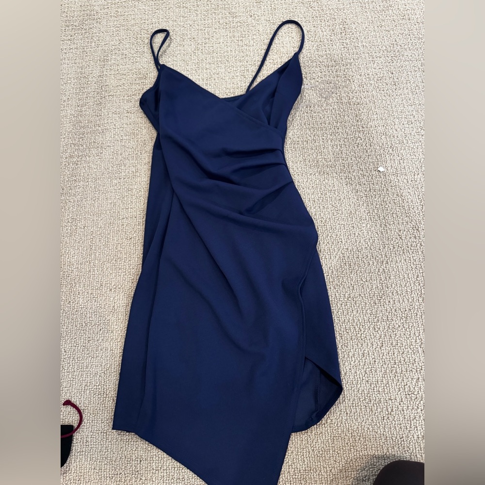 Blue asymmetrical midi dress